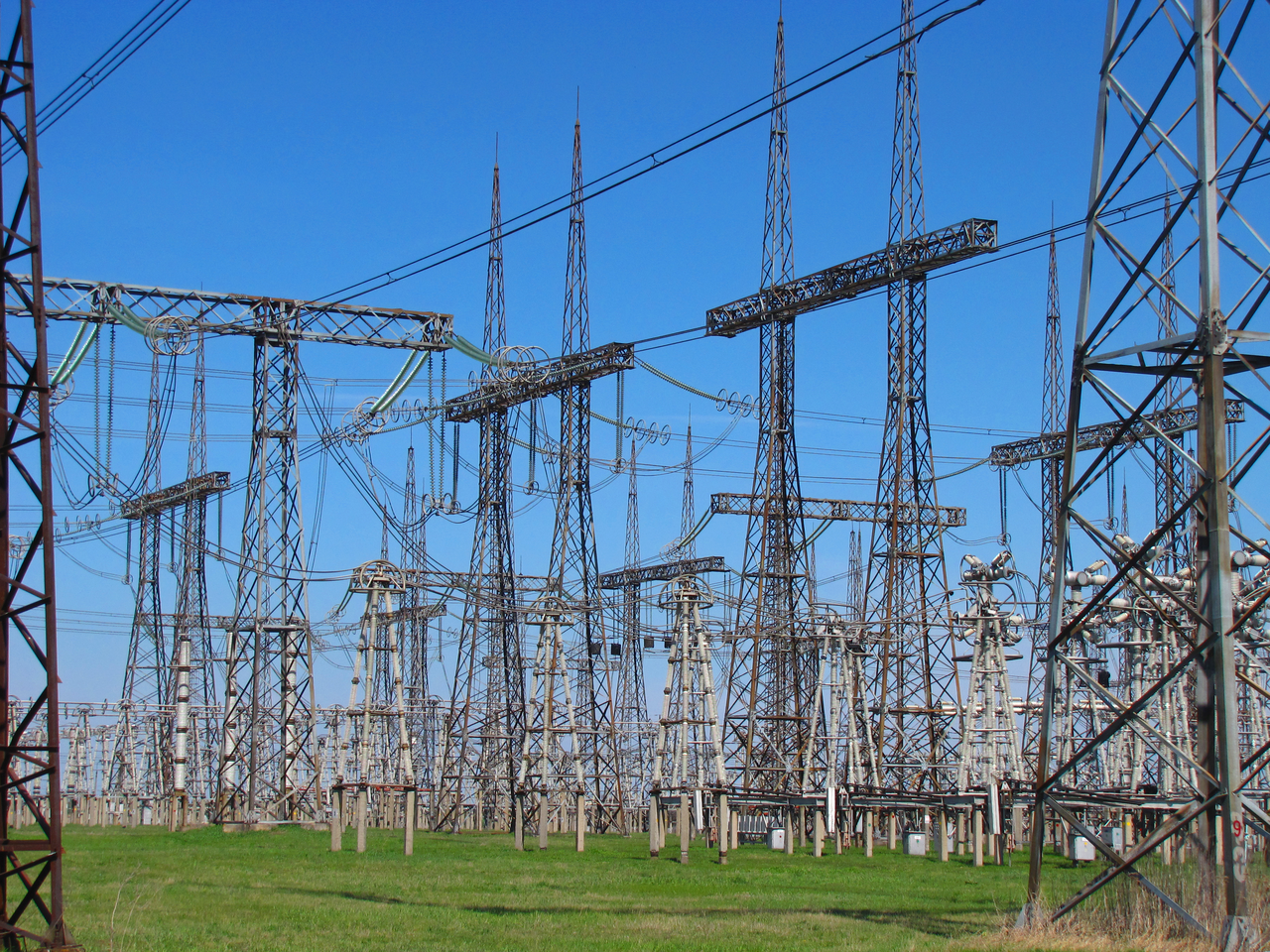 A 750 kV substation switchyard.